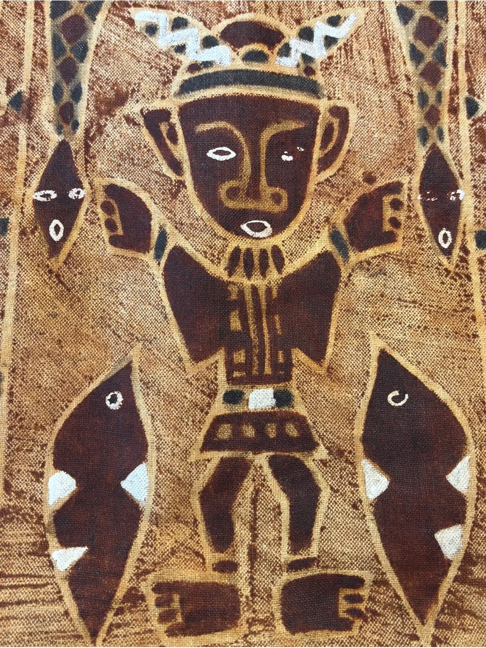 VTG  Tribal Tapa Bark Cloth Painting - Pacific Island Folk Art Korhogo Mudcloth